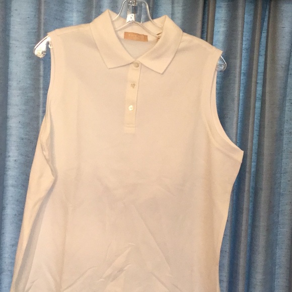 Kate Hill Tops - White sleeveless “polo” style shirt.